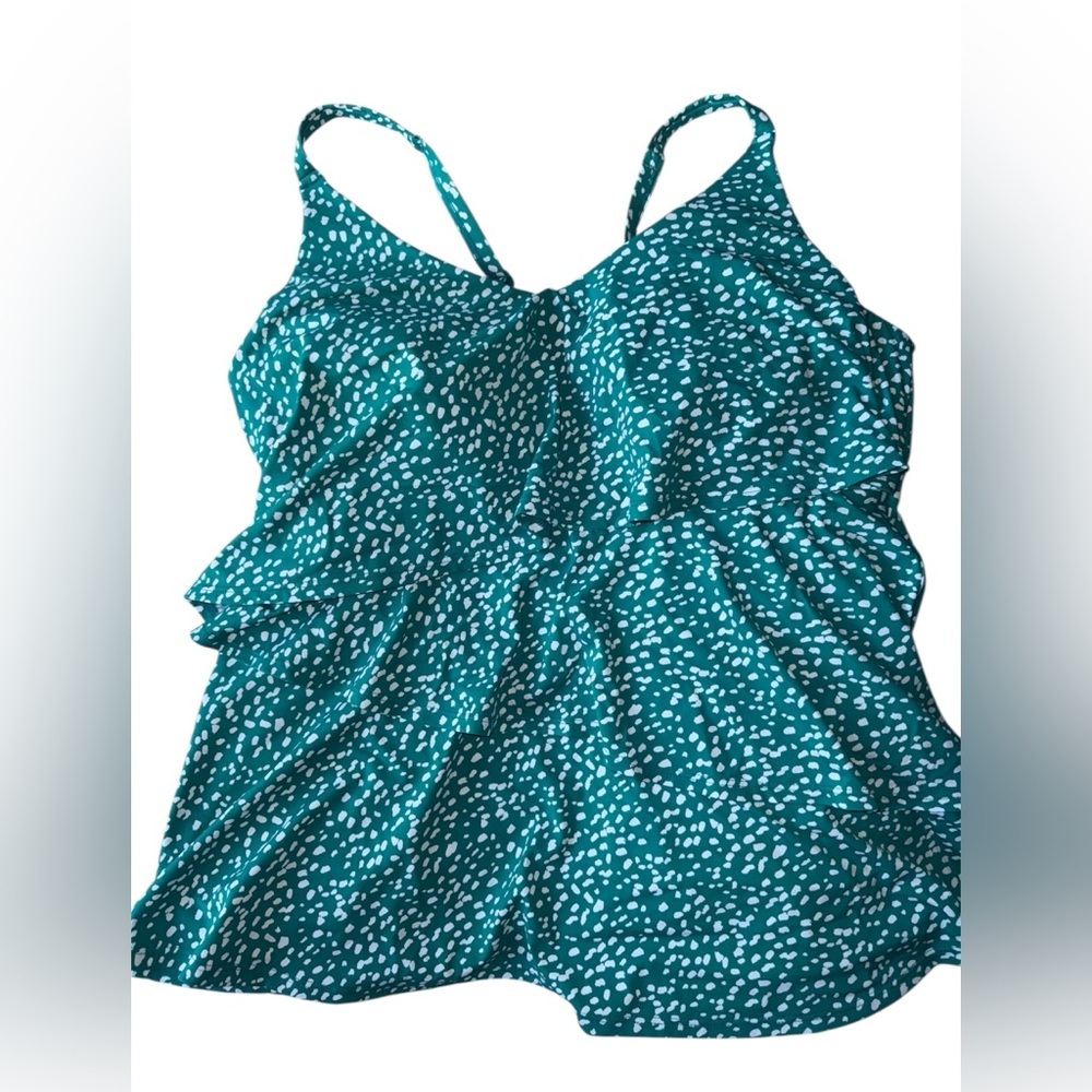 SWIM by Cacique Teal White Print Tankini Top Size 22